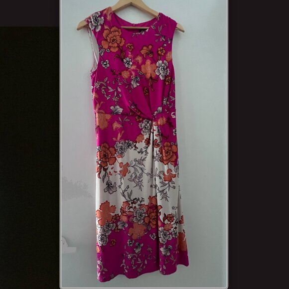 Vince Camuto Pink and White Floral Sleeveless Midi Dress, size 10 - Picture 4 of 6